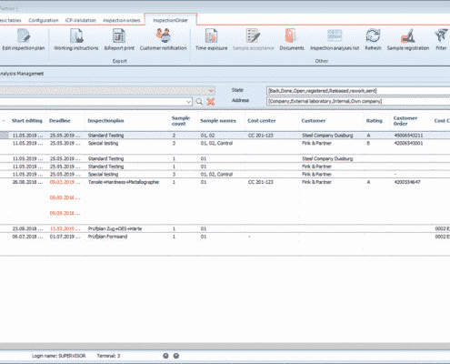 LIMS Software - overview of the created inspection order