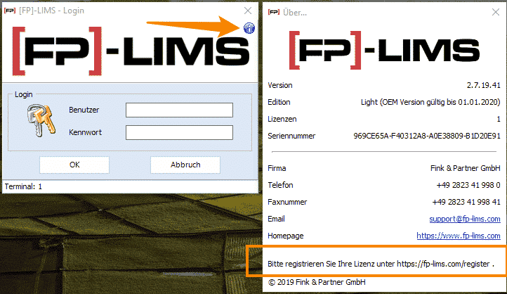 Registrierungsaufforderung von FP-LIMS Hitachi OEM Versionen